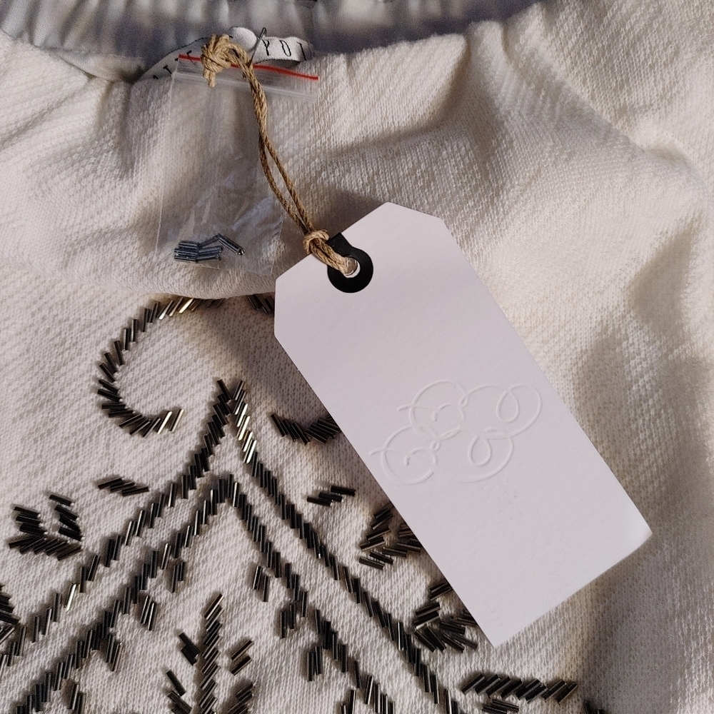 NWT Beaded Embellished Mini Pencil Skirt Cream White Boho Size S - Picture 8 of 10